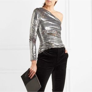 Maje Argent sequin metallic one shoulder ruched top Sz.1 ( XS-S)